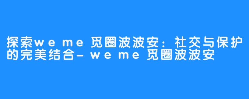 探索weme觅圈波波安：社交与保护的完美结合-weme觅圈波波安